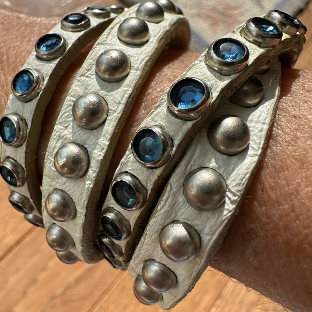 Leather Rock Wrist Wrap; Studs and Blue Crystals; Early 2000’s Style